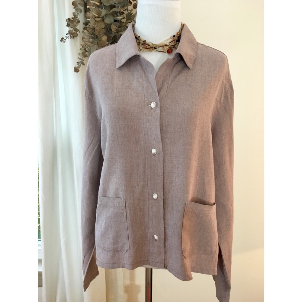 DAKINI Blouse Pockets Linen Blend Sz L
